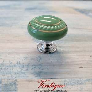 ITALIA Ceramic Cabinet Drawer Knob GREEN with Gold inlay 35mm Dia