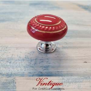 ITALIA Ceramic Cabinet Drawer Knob RED with Gold inlay 35mm Dia