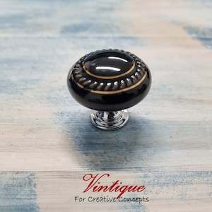 ITALIA Ceramic Cabinet Drawer Knob Black with Gold inlay 35mm Dia