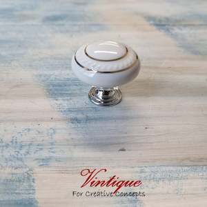 ITALIA Ceramic Cabinet Drawer Knob White with Gold inlay 35mm Dia