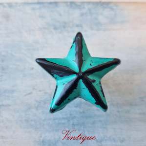 By Themes Shapes Stars Circles And More: Distressed Aqua Green Star Cast Iron cupboard Knob 39mm x 39mm