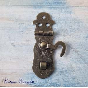 Edwardian bronze Chest or cabinet latch with hook 71mm x 24mm