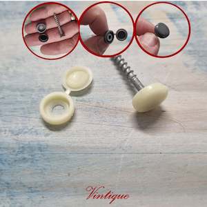 Pins Nails Crews For Hardware: Screw Cap with hinged cover lid 14mm Dia-CREAM (pkt of 20)