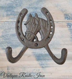 Cast Iron Coat Hooks Hooks: Cast Iron Horse & Horseshoe Double Prong coathook