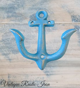 Cast Iron Coat Hooks Hooks: Cast Iron Nautical Blue anchor coat hook