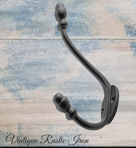 Cast Iron Coat Hooks Hooks: Iron ACORN double prong Coat hook 150mm long