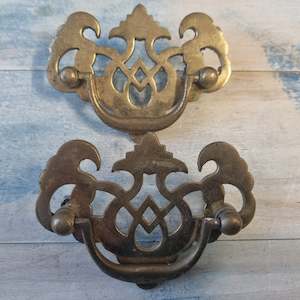 Furniture Wardrobe Door Handles: Recycled antique pressed brass Drawer swing handles (pair)88x53mm