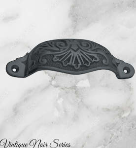 Cast Iron Handles Knobs For Furniture And Doors And Windows: Rustic Black Iron Victoria's Ornate Cup Drawer pull 110mm Long