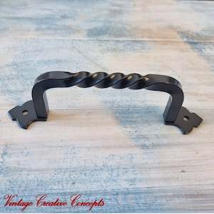 Rustic Black Twisted Wrought Iron/Steel Door handle 148mm long