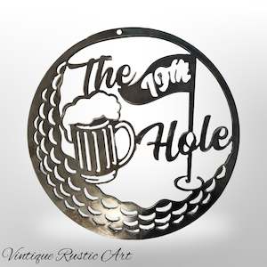 Rusted Metal: Golf-19th Hole cool Corten sign 300mm dia