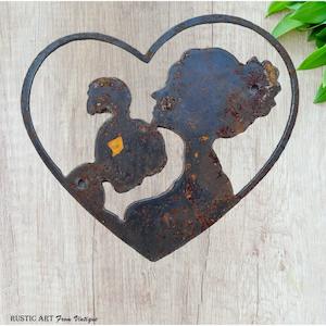 Rustic rusted Steel Mother daughter love heart art 160mm x 160mm
