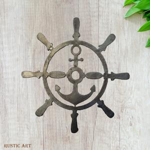 Ships or Boat WHEEL & ANCHOR Rusty metal 190mm Dia