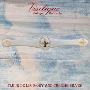 French Theme: Fleur de Lis Ivory with Chrome silver Drawer handle 180mm long
