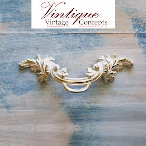 French Theme: French Provence Off White/Gold Ornate Drawer handle 135mm long