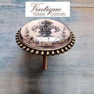 French Theme: French series Vintage Glass/Zinc Alloy Gold Knob 54mm Fleur De Lis