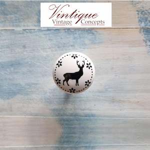 Animals And Wildlife Theme: White Ceramic cabinet Knob Deer 35mm Dia