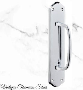 Vintage Furniture Handles Pull: Chrome Retro Offset Pull handle w/backplate 250 x 50mm