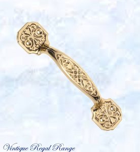 Vintage Furniture Handles Pull: Polished Brass Regal Ornate Cabinet Pull Handle 170mm L