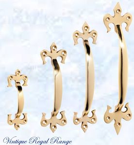 Vintage Furniture Handles Pull: Polished Brass Fleur de Lis elegant Pull handle (4 sizes)