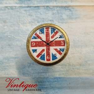 CLEARENCE PRICE-Vintage Union Jack Clock Furniture Glass/Alloy Knob 35mm