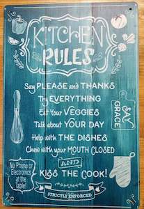 Vintiques Special Deals: KITCHEN RULES.....Vintage Inspirational Tin Sign-30cm x 20cm