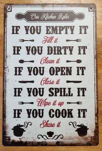 THE KITCHEN RULES.....Vintage Inspirational Tin Sign-30cm x 20cm