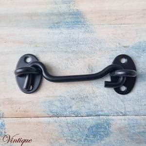 Locks Bolts And Latches: Black Cabin Hook 100mm long