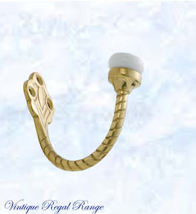 Polished Brass Robe Single Prong Robe Hook w/-Porcelain 60mmH