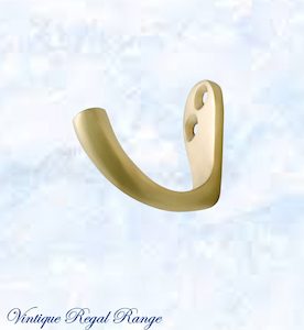 Vintage Coat Hooks: Polished Brass Small Single Prong Robe Hook 45 x 42mm