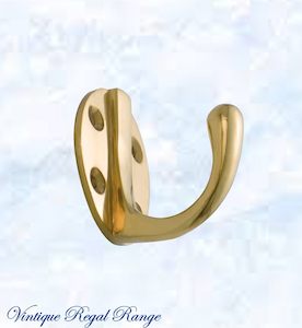 Vintage Coat Hooks: Polished Brass Oval Single Prong Robe Hook 50mmx 42mm