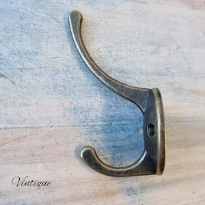 Vintage Coat Hooks: Georges Bronze 2 Prong Robe Hook 86mm x45mm