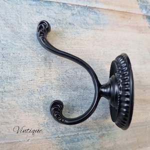 Albert's Black Ornate 2 Prong Robe Hook 65 x 50mm