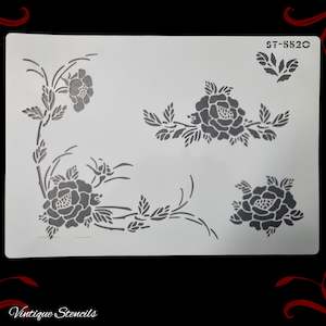 group of of Roses Vintage furniture paint stencil (A4 Size)