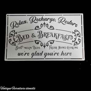 Country themed furniture paint stencil-BED & BREAKFAST 250mm x 150mm