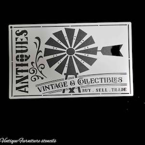 Country themed furniture paint stencil-ANTIQUES 250mm x 150mm