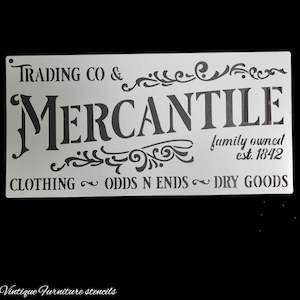 Country themed furniture paint stencil-MERCATILE 300mm x 150mm
