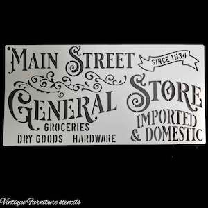 Country themed furniture paint stencil-GENERAL STORE 300mm x 150mm
