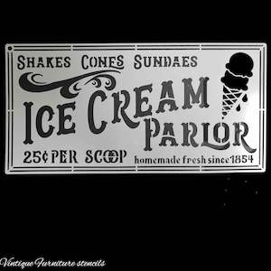 Country themed furniture paint stencil-Ice Cream Parlor 300mm x 150mm