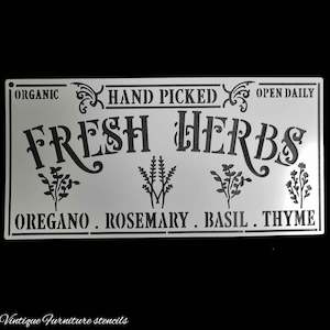Country themed furniture paint stencil-FRESH HERBS 300mm x 150mm