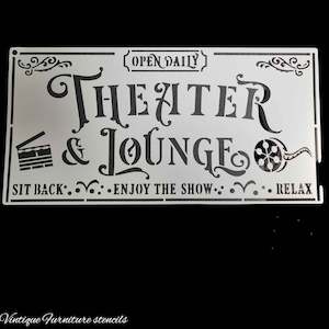 Country themed furniture paint stencil-Theater lounge 300mm x 150mm