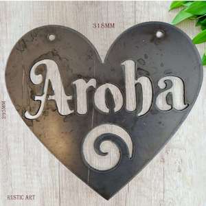 AROHA Corten Metal Art - Maori Love Heart 318mm x 295mm Rusty Design