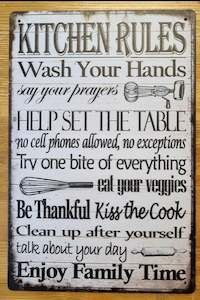 KITCHEN RULES.....Inspirational Tin Sign-30cm x 20cm *