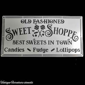 Country themed furniture paint stencil-Sweet shop 300mm x 150mm