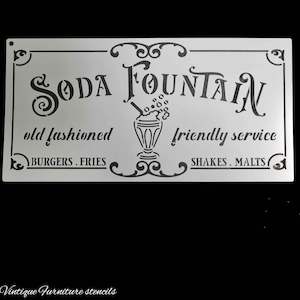 Country themed furniture paint stencil-Soda Fountain 300mm x 150mm
