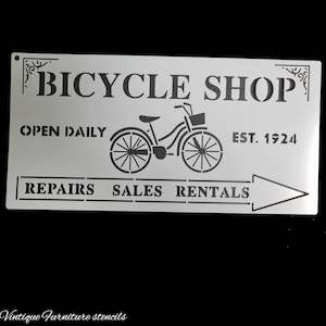 Country themed furniture paint stencil-Bicycle shop 300mm x150mm