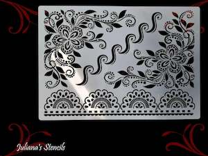 Floral Corners and border Vintage furniture paint stencil 297mm x 210mm