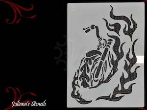 Childrens Themed Wall Furniture Painting Stencils: Flaming Motorbike Furniture & wall Paint Stencil 297 x 210mm