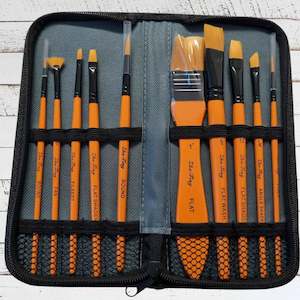 Specialty Paint Brushes: 10 Piece Artist paint Brush Kit in canvas bag