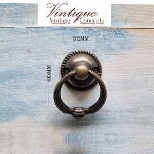Vintage Metal Hardware: Cabinet Ring Pull handle with Ball Bronze- Ring Diameter 38mm (base 32mm dia)