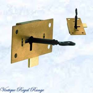 Vintage Metal Hardware: Antique polished brass Cupboard / Box Lock & Key 37mmW x 76mmH